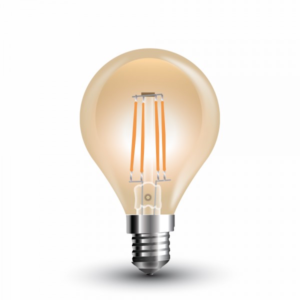 LED Крушка - 4W Filament E14 P45 Amber Покритие Топло Бяла Светлина