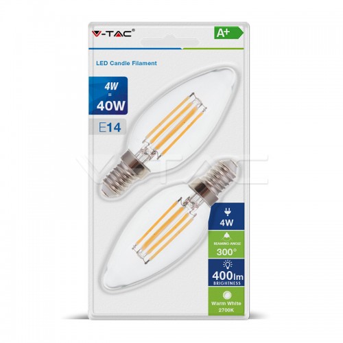 LED Крушка - 4W Filament E14 Кендъл Мат Топла светлина 2БР/Блистер