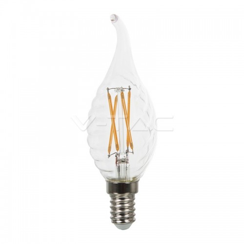 LED Крушка - 4W Filament E14 Кендъл Спирала Пламък Топло Бяла Светлина Димируема